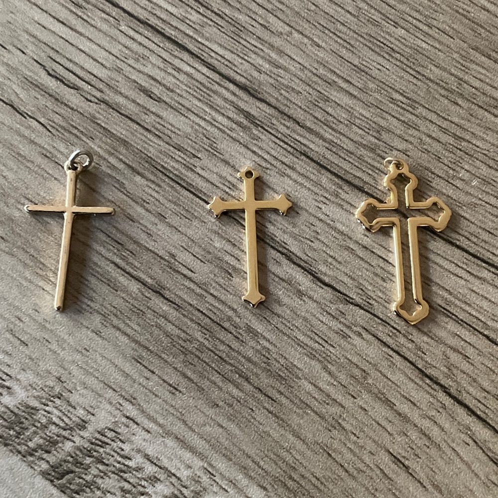 Gold Cross Pendant Charms for Kids - Set of 3